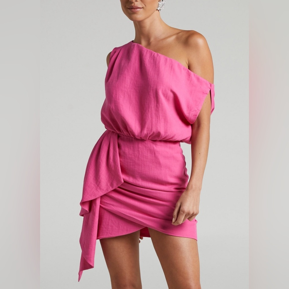 SHOWPO. Niana Drape Mini dress off one shoulder cocktail semi formal barbie pink